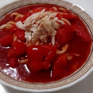 凍りトマトの冷製スープうどん